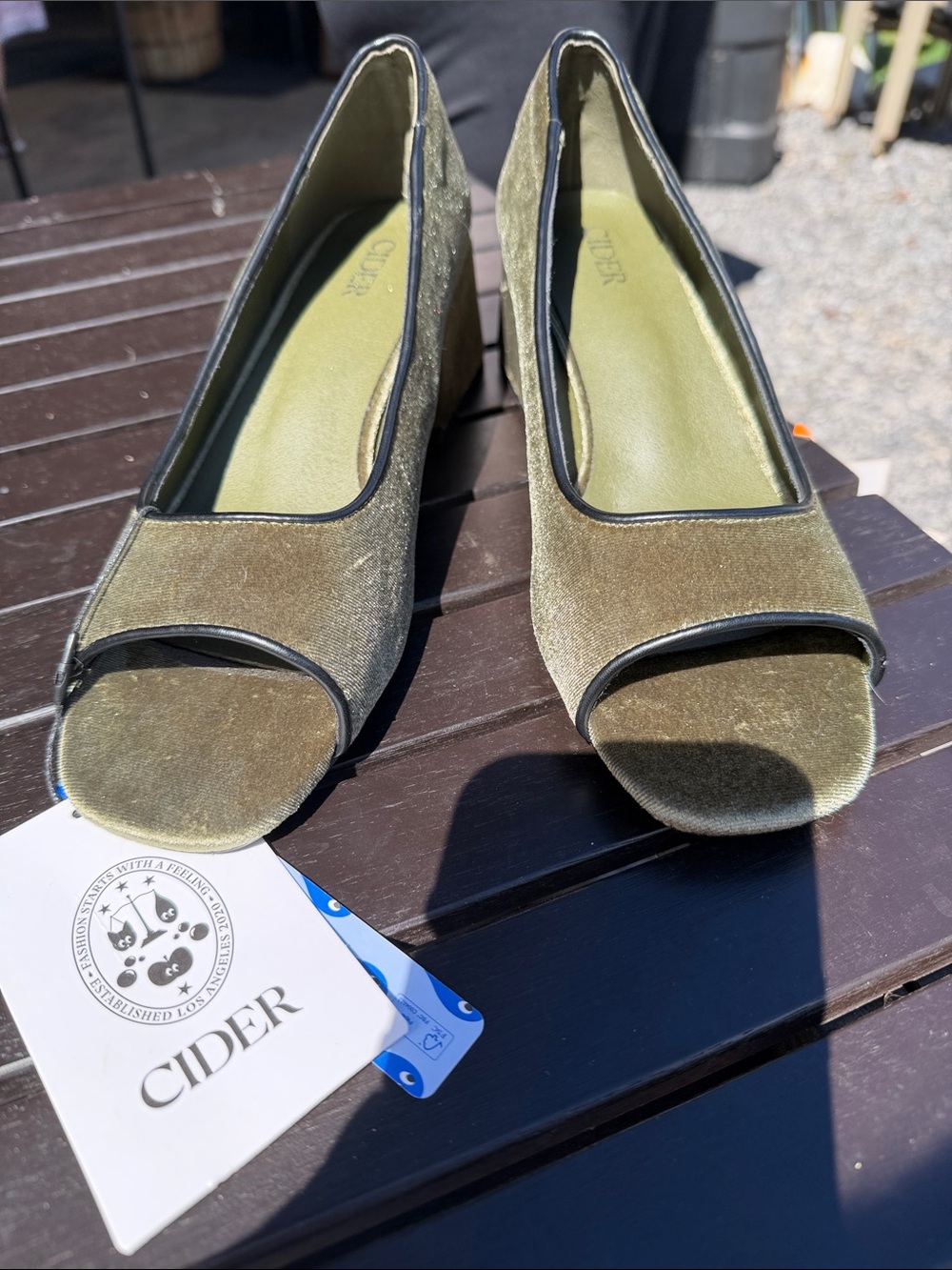 Cider Olive Green Velvet Peep-Toe Heels